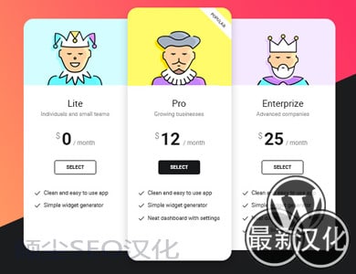 WordPress插件-定价表-Elfsight Pricing Table CC汉化版【v2.0.0】